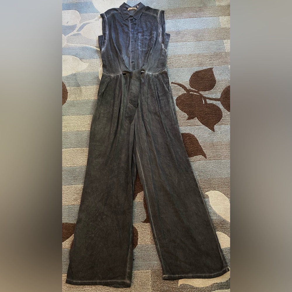 Soft Surroundings Camilla Jumpsuit Front Tie Button Charcoal Black - Picture 3 of 7